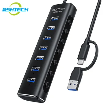RSHTECH A107-5 USB C КОНЦЕНТРАТОР 7 Портов 5 Гбит/с USB 3,0 Адаптер Расширитель Мульти USB Разветвитель с Отдельными Переключателями USB-Концентратор для Ноутбука