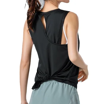 Женская быстросохнущая рубашка для йоги, свободный дышащий топ для занятий фитнесом, майка для йоги с сетчатой отстрочкой сзади