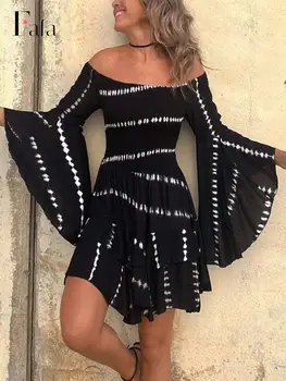 Женское Черное Сексуальное Мини-платье с принтом 