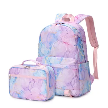 Новый цветной рюкзак для девочек, школьные сумки, комплект с ланч-боксом, детские сумки для начальной школы, женские милые модные дорожные сумки, прямая поставка