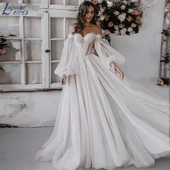 Красивые Простые свадебные платья Принцессы, Съемное платье невесты из тюля с пышными рукавами Для женщин, платье для новобрачных Трапециевидной формы