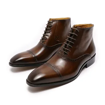 Новые модные мужские ботильоны, мужская кожаная обувь для вечернего платья, ковбойские ботинки в западном стиле, повседневная обувь на шнуровке, коричневые черные ботинки, мужские