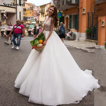 Свадебное платье трапециевидной формы с кружевами Smileven, женские свадебные платья с аппликацией, свадебные платья Vestido De Novia с иллюзией спины