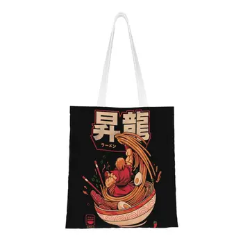 Сумки для покупок японской кухни Kawaii многоразового использования с острой лапшой Шорью, холщовая сумка для покупок через плечо