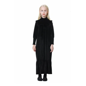 Новое осенне-зимнее вельветовое платье макси для девочек-подростков, женское черное платье длиной до щиколоток с поясом, элегантное повседневное семейное платье, # 2000