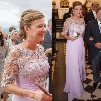 Розовое шикарное платье для матери невесты с короткими рукавами, официальное шифоновое платье для мамы с круглым вырезом, vestido de madrinha Wedding