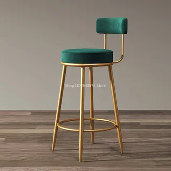 Дизайнерский барный стул Nordic, легкий Роскошный дизайнерский Золотой барный стул, современный минималистичный высокий стул, барный стул с бархатной спинкой, барный стул