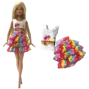 1 комплект кукольного платья, модная рубашка с рисунком в виде дерева, яркая юбка, короткий летний наряд для куклы Барби, аксессуары для детских игрушек в подарок