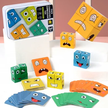 Детские Развивающие игрушки Блоки для изменения эмоций Выражения Лиц Пазлы Детские Кубические Игры для раннего обучения Геометрия Лица Монтессори