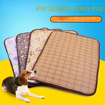 Коврик для домашних животных, многоцветный весенне-летний двусторонний ротанговый коврик, коврик для питомника собак, охлаждающий коврик для кошек
