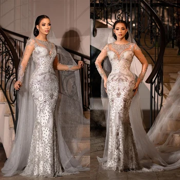 Классические свадебные платья русалки с блеском 2022, Изысканная аппликация из хрустальных бусин ручной работы, свадебное платье Длиной до пола, Robe De Vestido