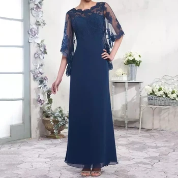 Пляжное темно-синее платье для матери невесты с шифоновой кружевной аппликацией, вечерние свадебные платья для матери