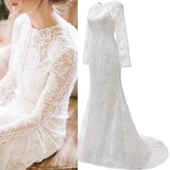 Мягкое кружевное простое свадебное платье с длинным рукавом по реальной цене, свадебное платье больших размеров, фото заводского образца