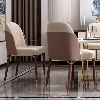 Обеденные стулья из итальянской кожи для столовой, мебель для столовой, легкий роскошный стул для ресторана в отеле, домашняя спинка, кухонные обеденные стулья